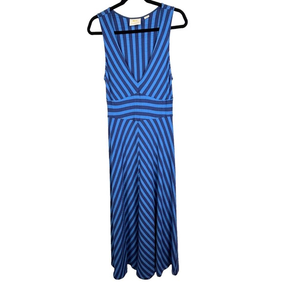 Maeve Anthropologie Bisevo Ribbed Blue Striped Maxi Dress Sleeveless Petite S - Picture 4 of 16